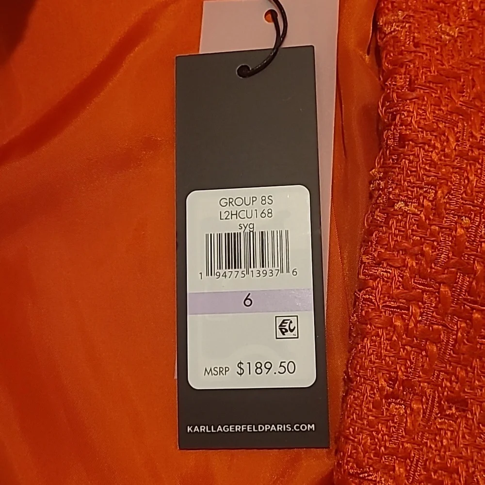 NWT KARL LAGERFELD PARIS ORANGE TWEED DOUBLE BREASTED BLAZER - Picture 11 of 14